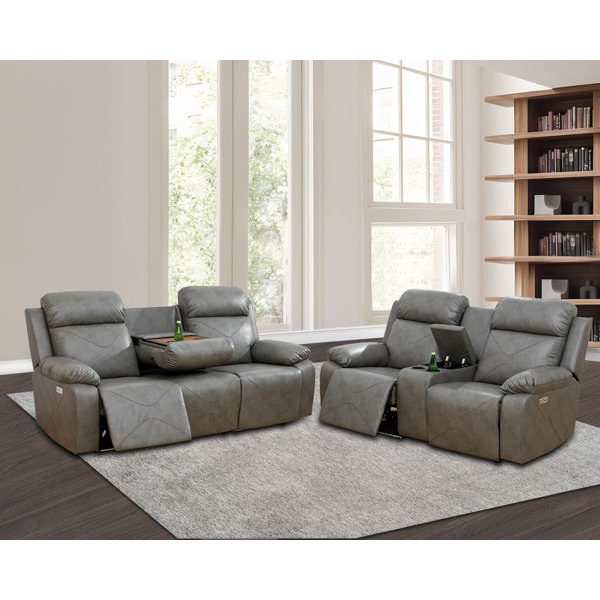 Ivy Bronx 2Piece Vegan Leather Power Reclining Living Room Sofa Set